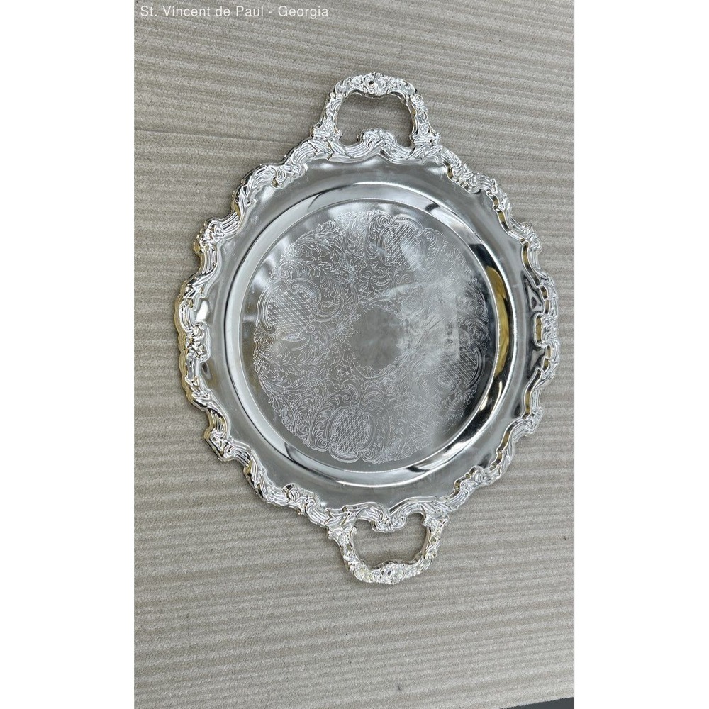 VTG International Silver Co Silver Plated Ornate Handled Serving Tray 16.5 x 13"